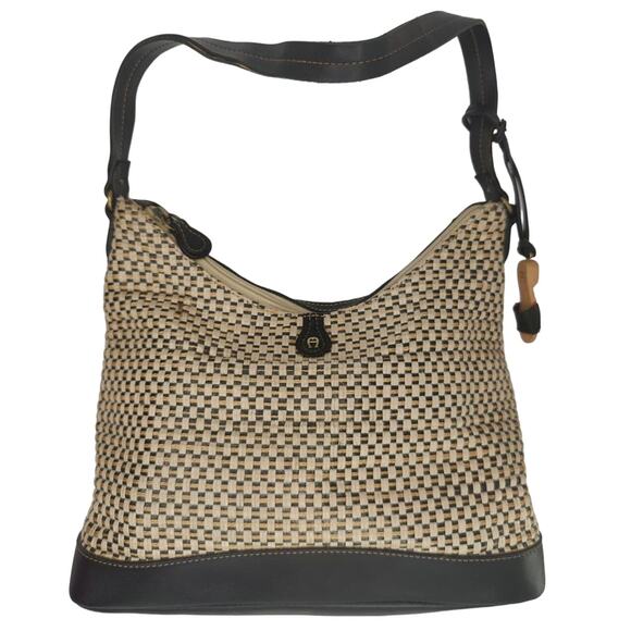 Vintage 90s Etienne Aigner 2 tone Straw Shoulder bag - Picture 1 of 10